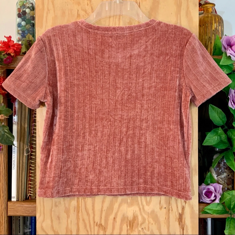 EUC Zara Chenille Textured Short Sleeve Crop Top M - Picture 3 of 13
